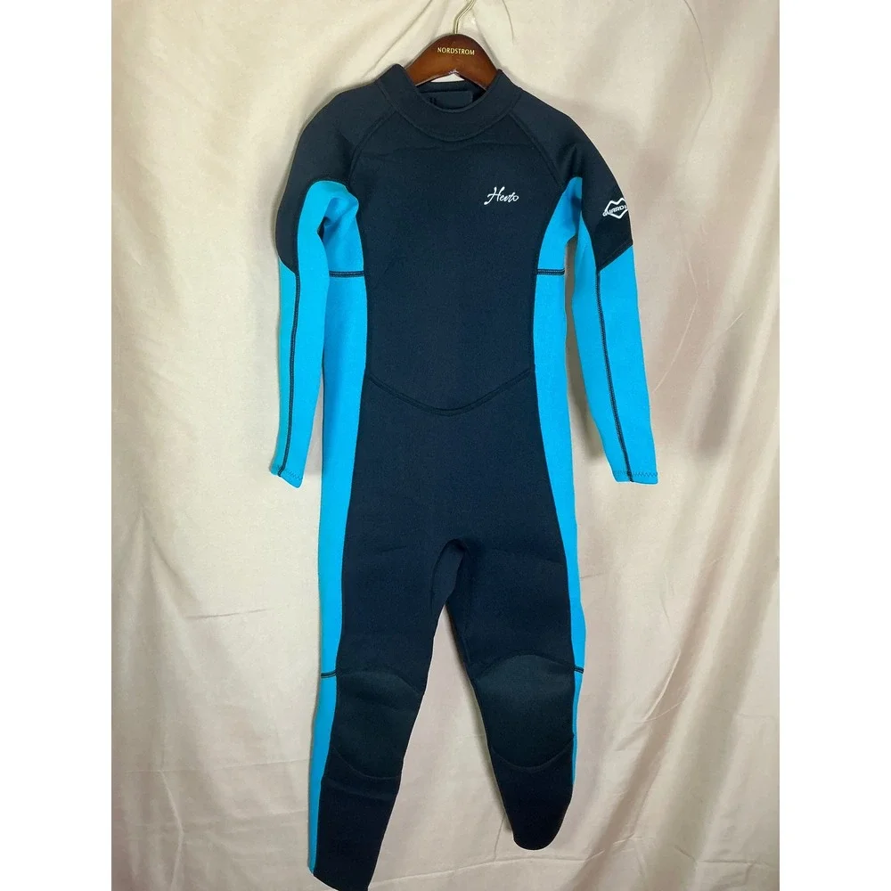 Hevto Wetsuit Kids 10 Black Blue Excellent‎ 3/2mm Neoprene Full Body Youth Surf
